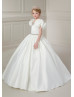 Vintage Ruffle Sleeves Beaded Satin Flower Girl Dress